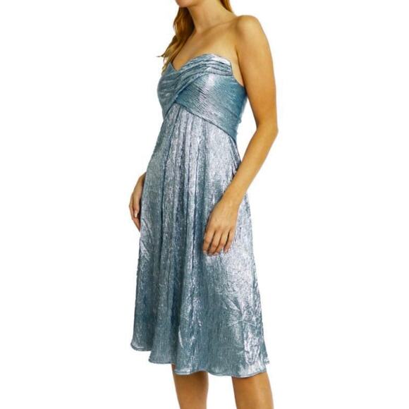 Rene Ruiz Collection Blue Metallic Strapless Sweetheart Column Dress 6 - Picture 2 of 9